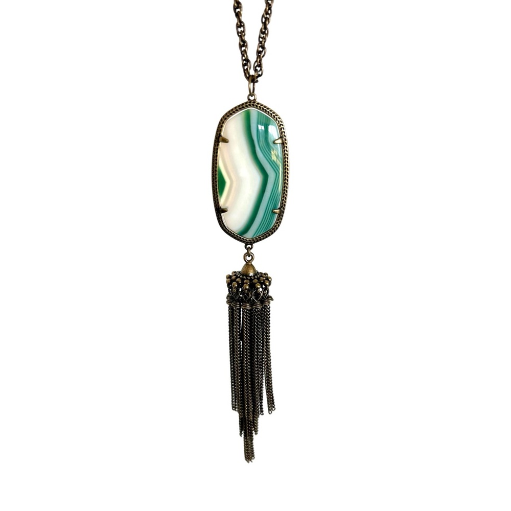 Kendra Scott Green Banded Agate Rayne Necklace
